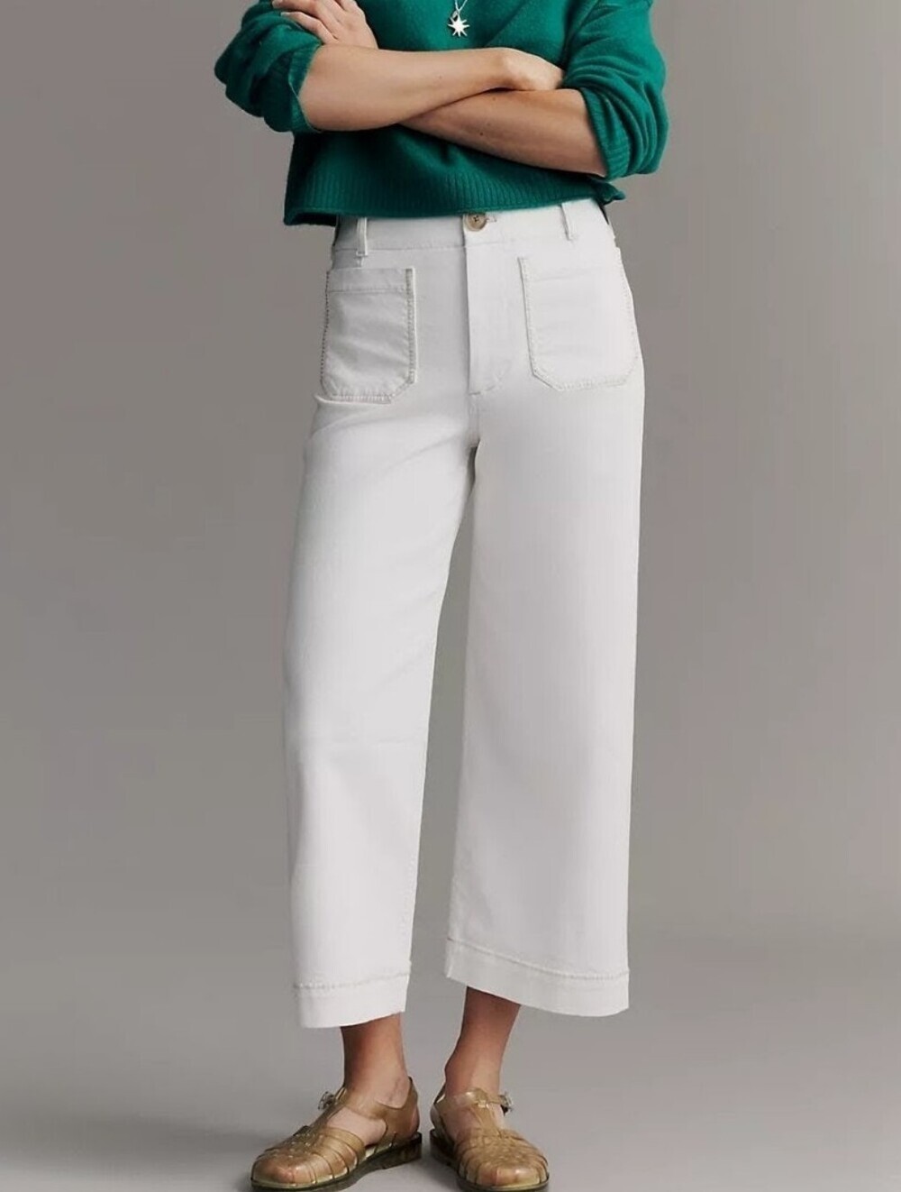 Maeve By Anthropologie Women's Collette Wide-Leg Cropped White Poplin Pant | 30